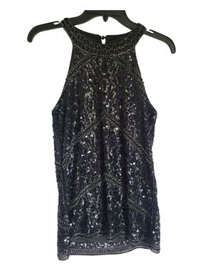LTX Black Sequin Halter Top Small Beaded Cocktail Party Night Out Shimmer